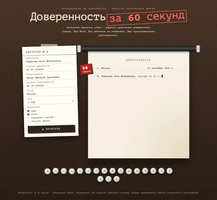 Доверенность за 60 секунд — страница целиком